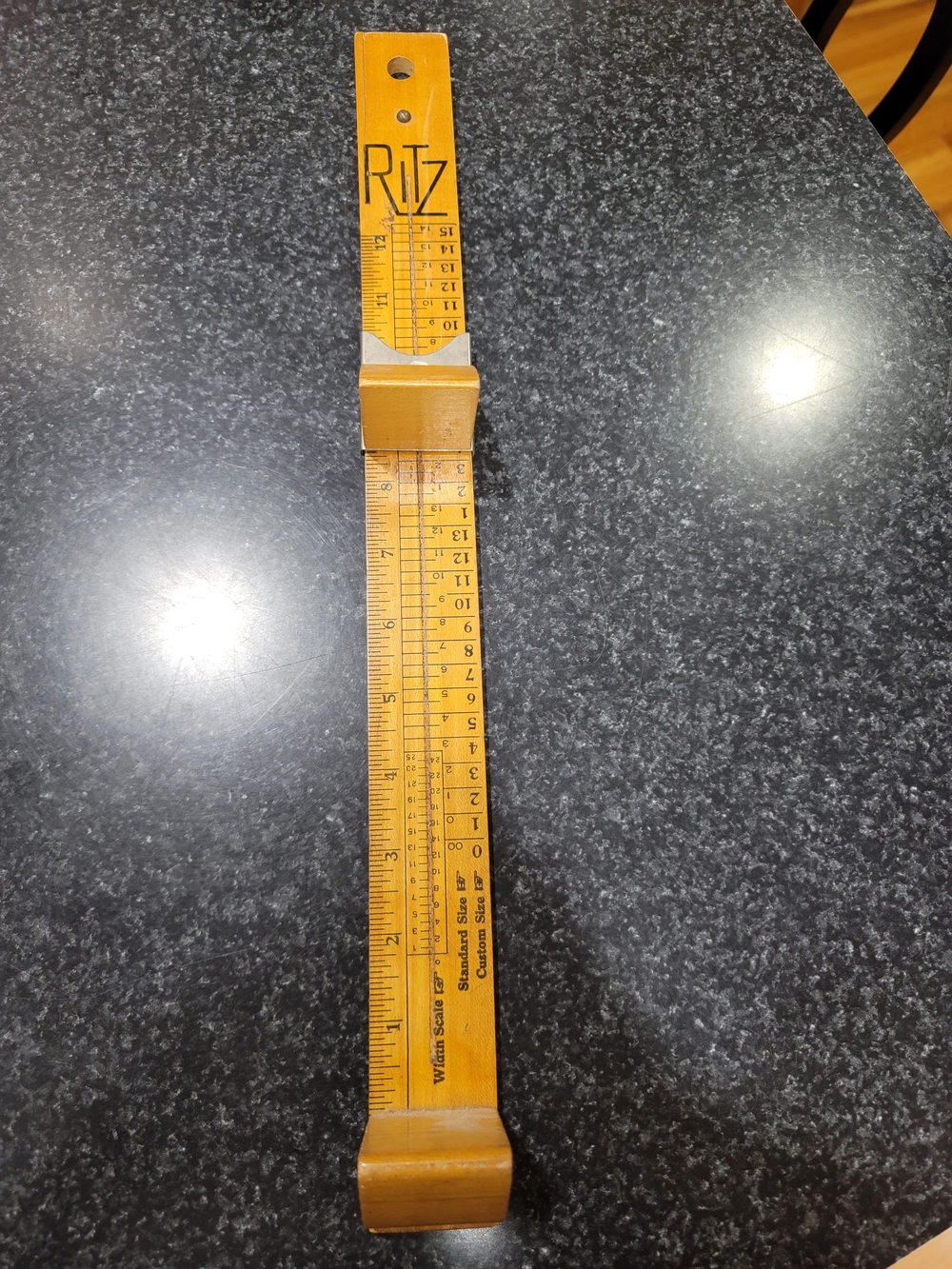Vintage Ritz Wooden Shoe Size Measuring Stick Ruler 15 in with Width Scale Brown